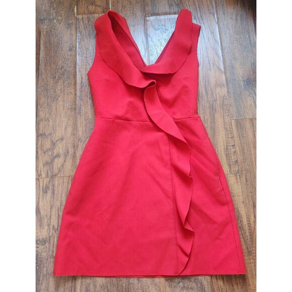 MSGM Womens Mini Dress EU 42 US 10 Red Sleeveless Sheath Cascade Ruffle - Picture 6 of 14